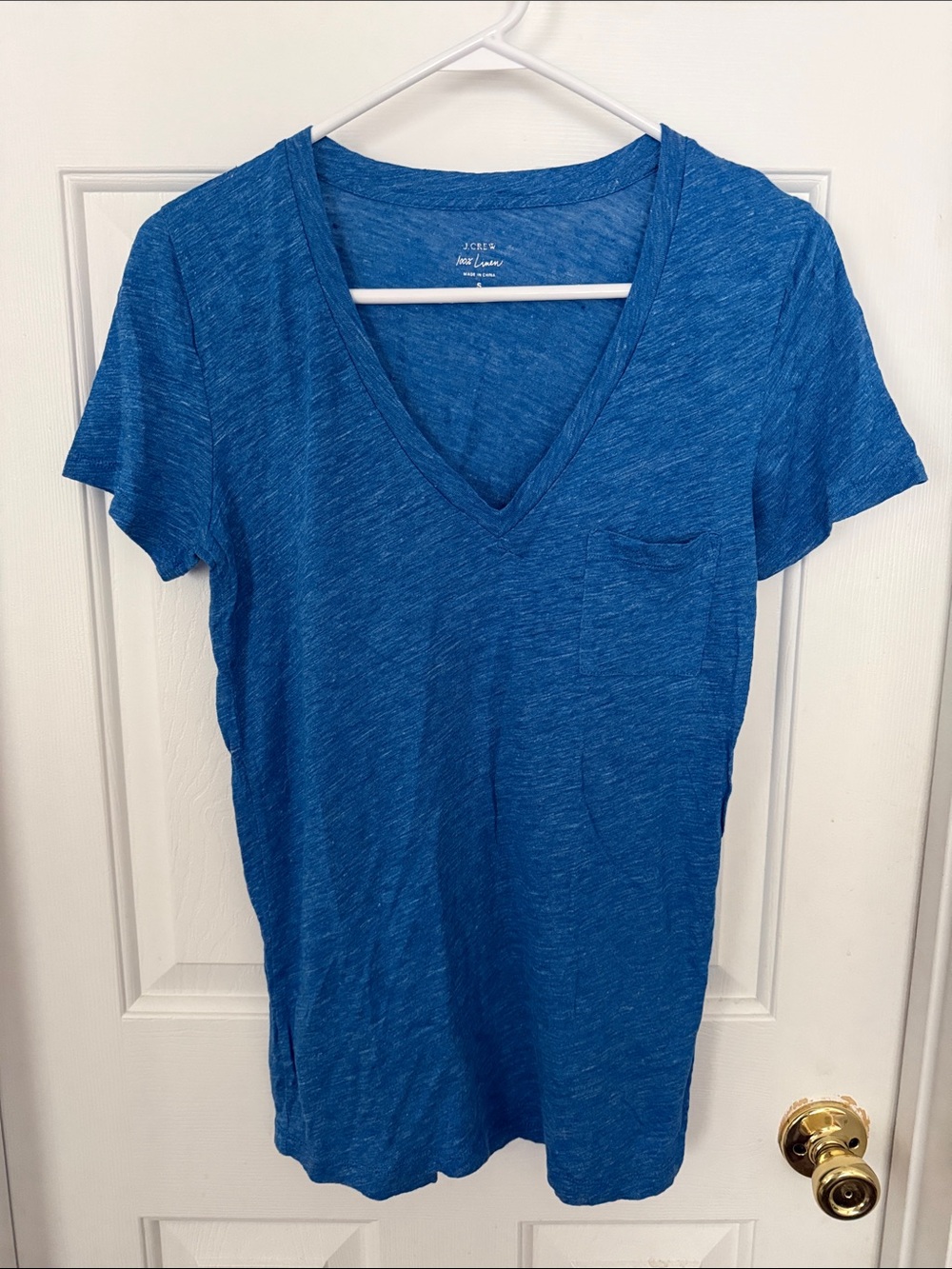 J.Crew Women’s Blue Linen V-Neck Short Sleeve Tee Size S
